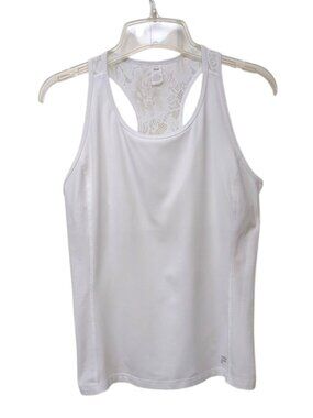 Fila Women's White Match Play Lace Racerback Mesh Sides Shelf Bra Tennis Top